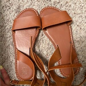 Women's Tan Leather Slide Sandals